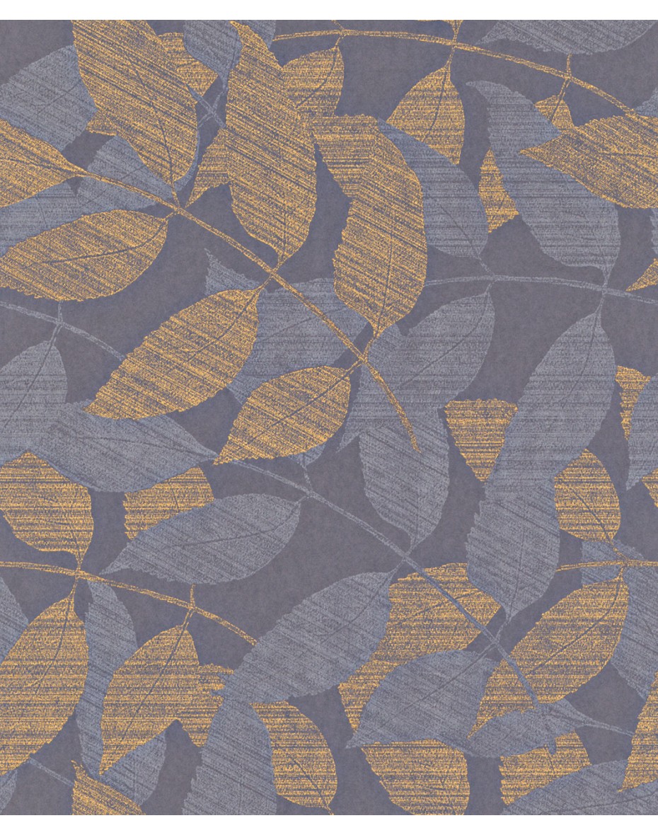 Tapeta so vzorom listov - fialová so zlatou 226354